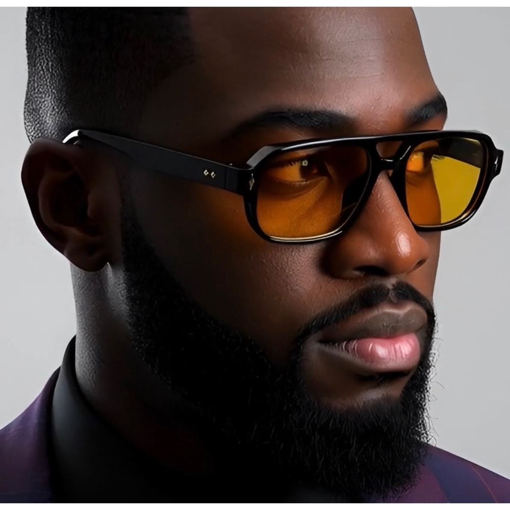 Mens Black Frame Square Lens Yellow Tint Aviator Sunglasses Outdoor UV400 Lentes